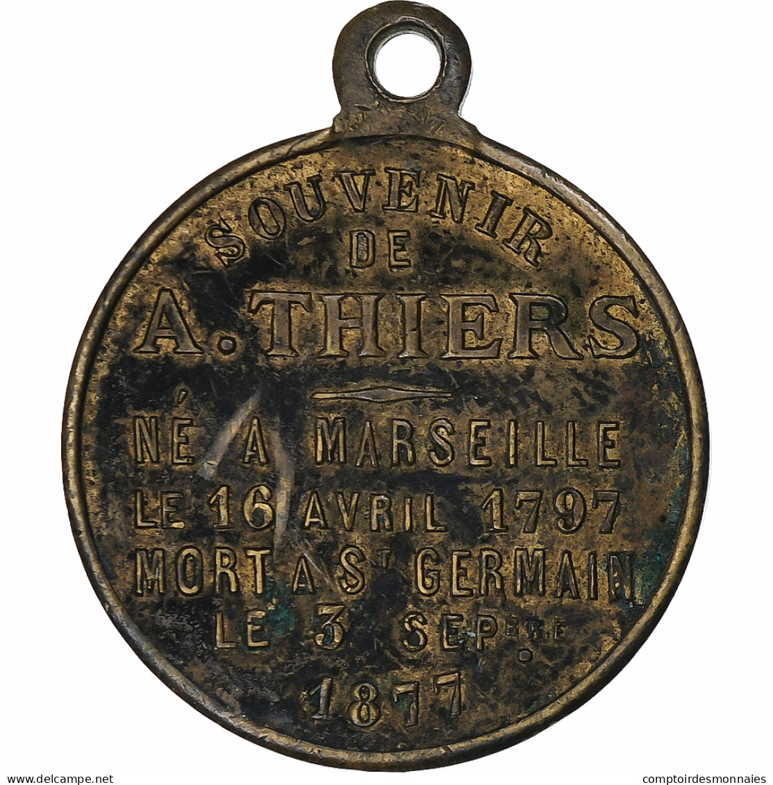 France, Médaille, Adolphe Thiers, Président De La République, 1877, Cuivre - Other & Unclassified