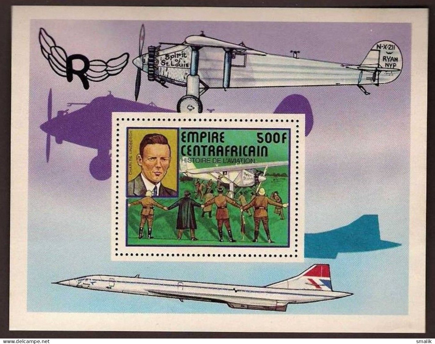 CENTRAL AFRICAN REPUBLIC 1977 - History Of Aviation, Aeroplane, Miniature Sheet MNH - Central African Republic