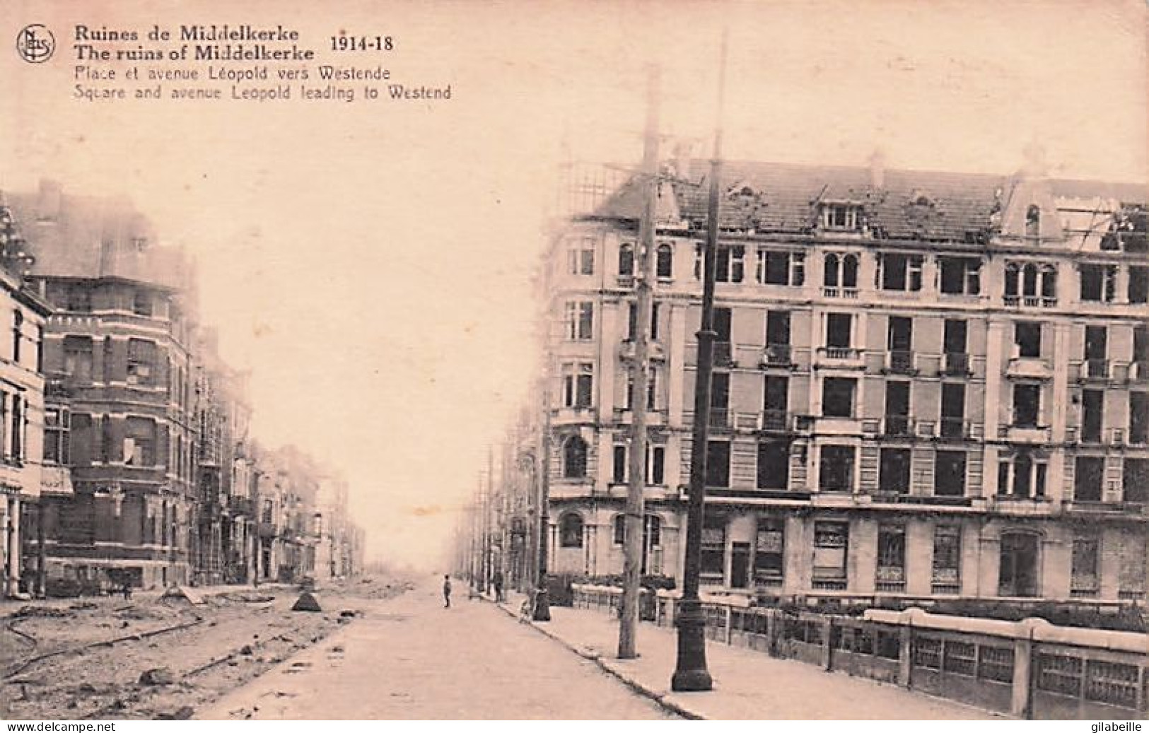 MIDDELKERKE -  Ruines 1914 - Place Et Avenue Leopold Vers Westende - Middelkerke