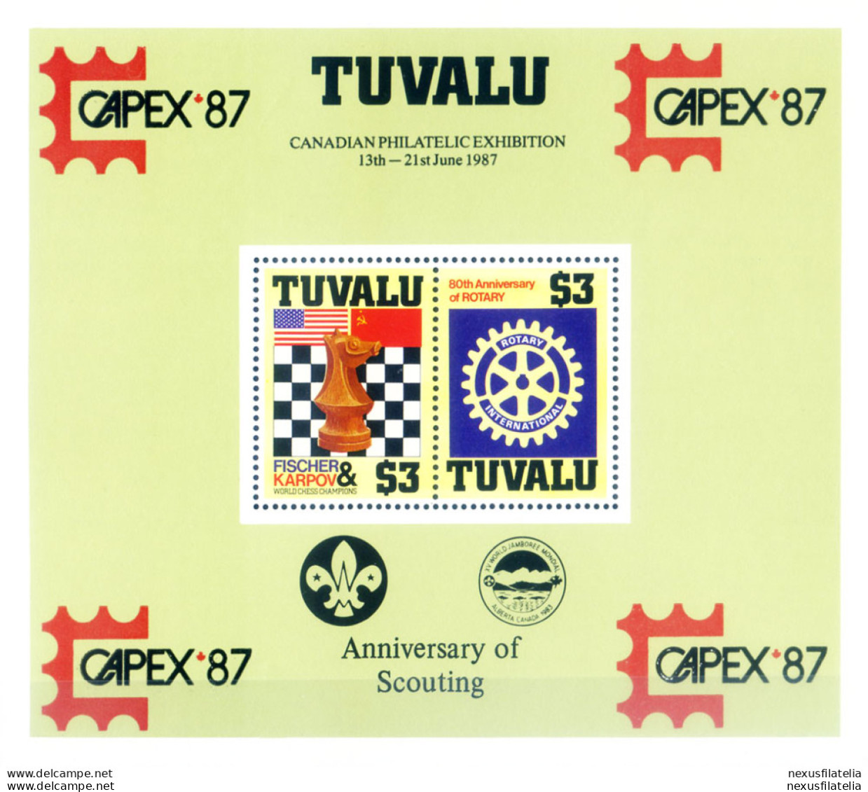 "Capex 87". Scacchi E Rotary, Soprastampato. - Tuvalu (fr. Elliceinseln)