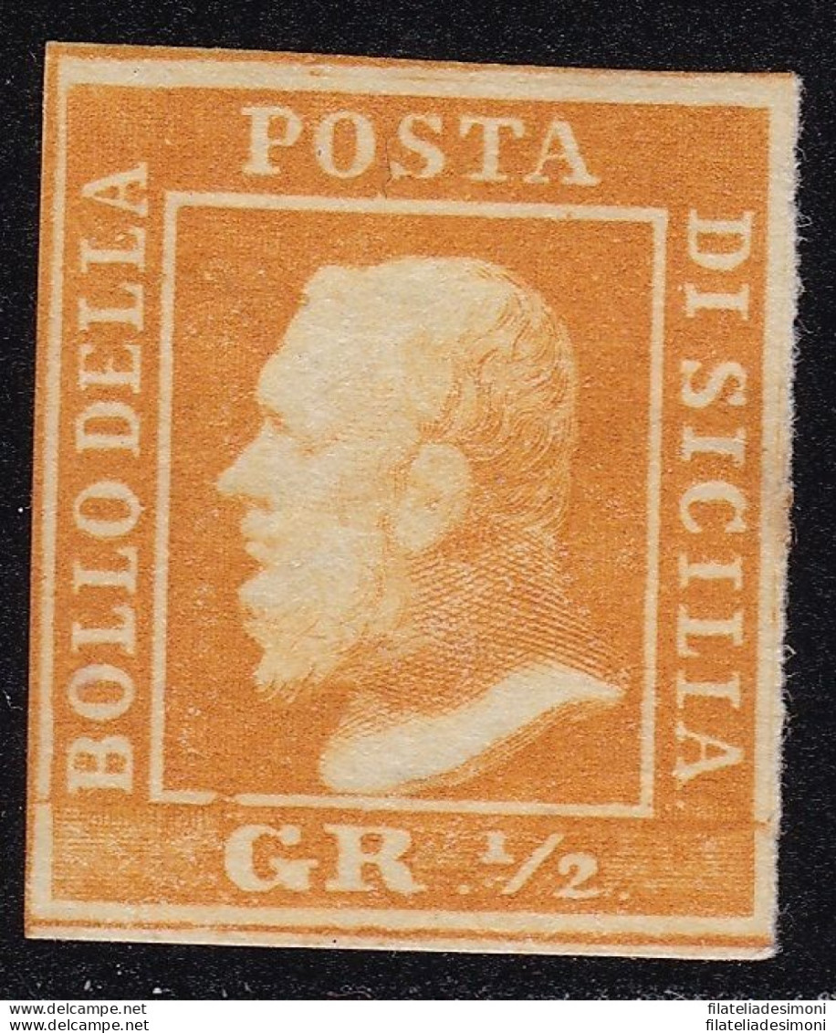 1859 SICILIA, N° 2b , 1/2 Grana Arancio Vivo , GOMMA ORIGINALE/MLH* - Sizilien