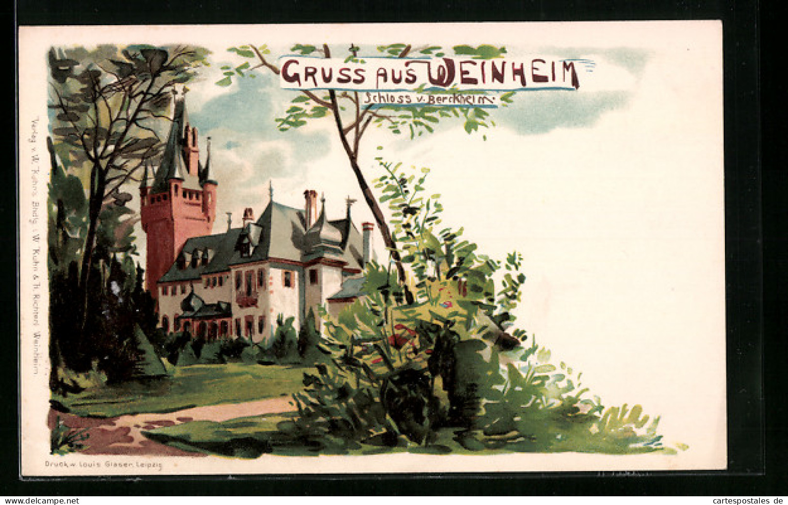 Lithographie Weinheim, Schloss V. Berckheim  - Weinheim