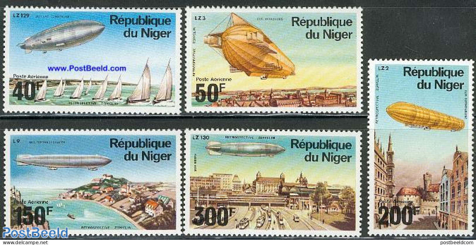 Niger 1976 Zeppelins 5v, Mint NH, Sport - Transport - Sailing - Ships And Boats - Trams - Zeppelins - Vela