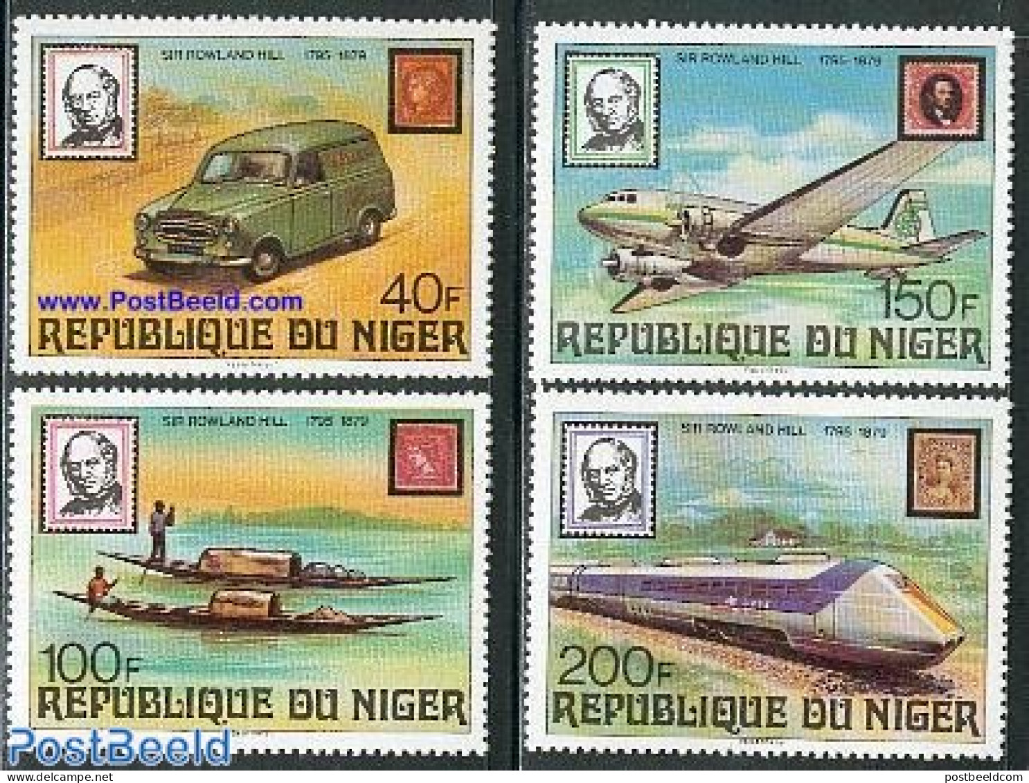 Niger 1979 Sir Rowland Hill 4v, Mint NH, Transport - Sir Rowland Hill - Stamps On Stamps - Automobiles - Aircraft & Av.. - Rowland Hill