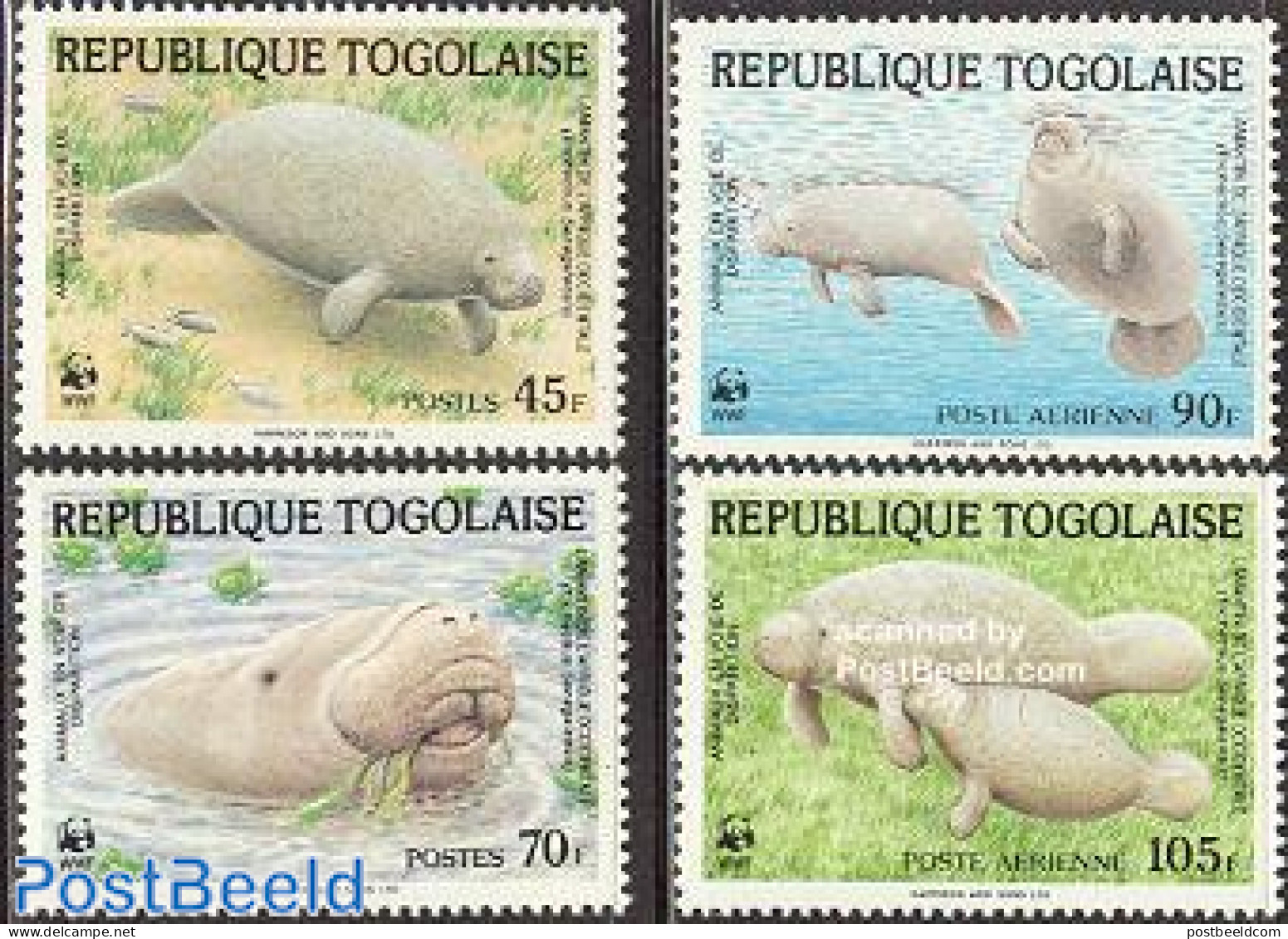 Togo 1984 WWF, Manati 4v, Mint NH, Nature - Sea Mammals - World Wildlife Fund (WWF) - Togo (1960-...)