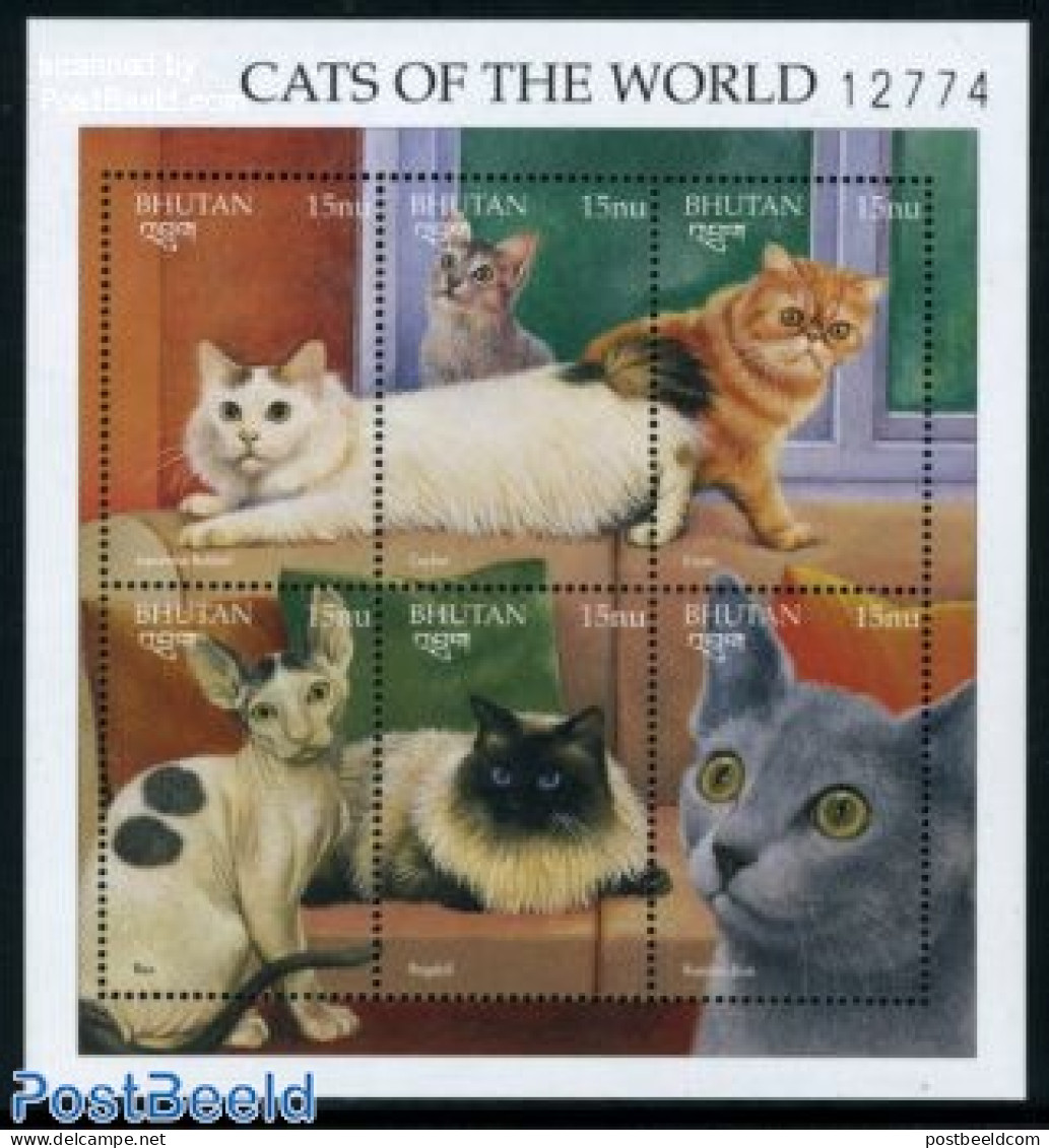 Bhutan 1997 Cats 6v M/s, Mint NH, Nature - Cats - Bhutan