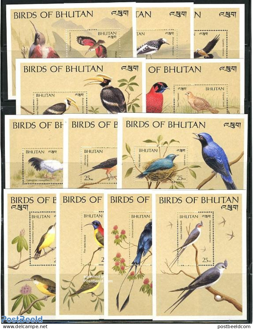 Bhutan 1989 Birds 12 S/s, Mint NH, Nature - Birds - Bhután