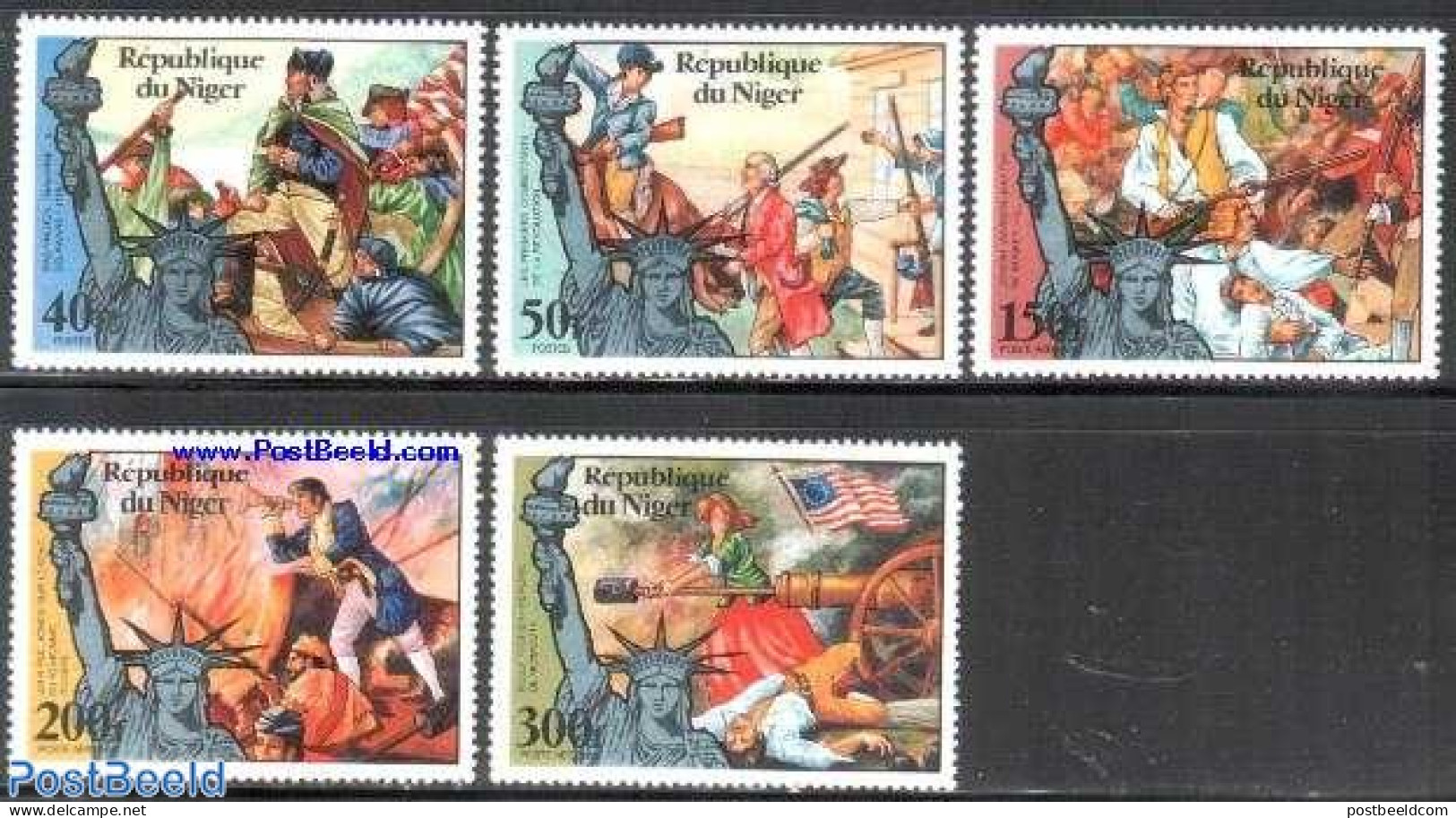 Niger 1976 US Bi-centenary 5v, Mint NH, History - Various - Flags - US Bicentenary - Weapons - Art - Sculpture - Non Classés