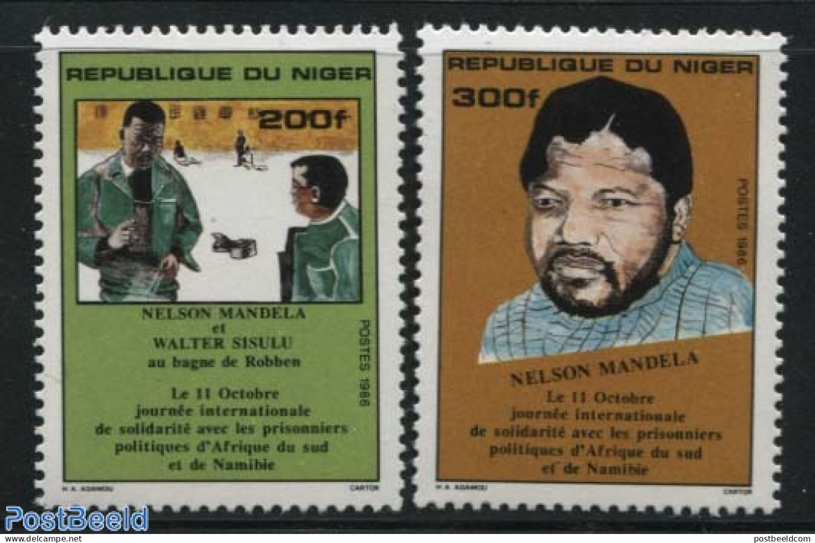 Niger 1986 Political Prisoners 2v, Mint NH, History - Anti Racism - Nobel Prize Winners - Nelson Mandela - Non Classés