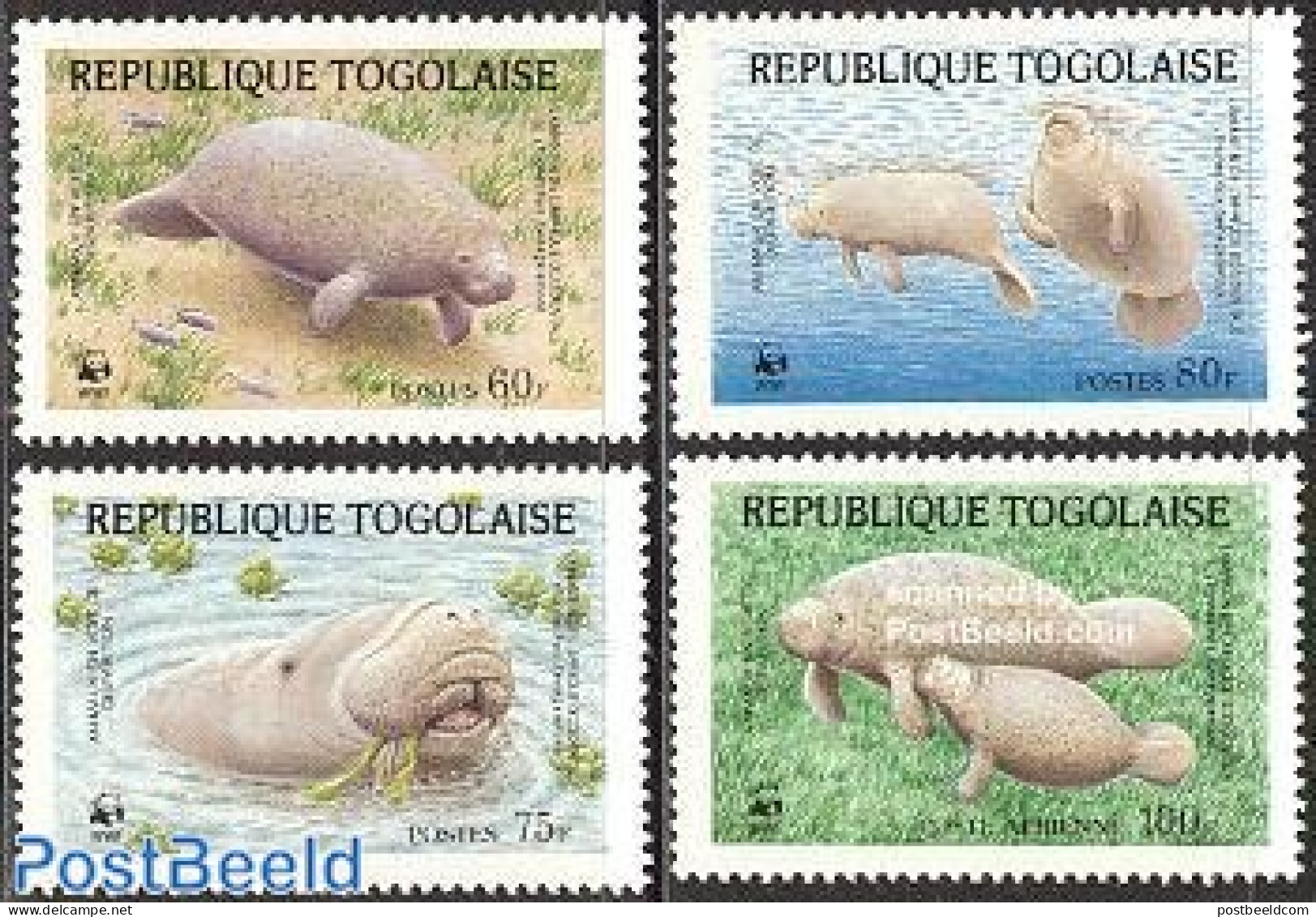 Togo 1987 WWF, Manati 4v, Mint NH, Nature - Animals (others & Mixed) - Sea Mammals - World Wildlife Fund (WWF) - Togo (1960-...)