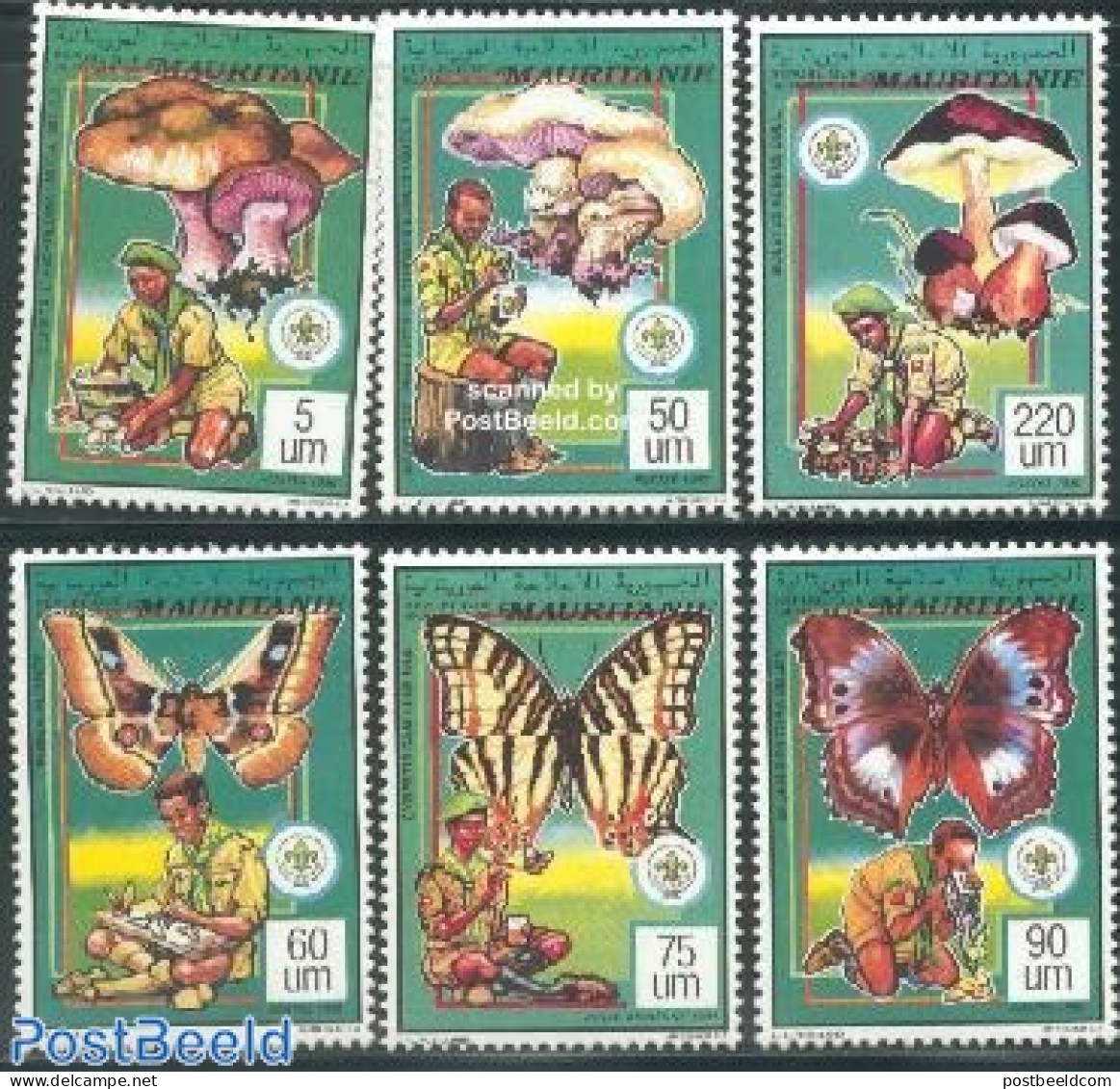 Mauritania 1991 Scouting 6v, Mint NH, Nature - Sport - Butterflies - Mushrooms - Scouting - Pilze