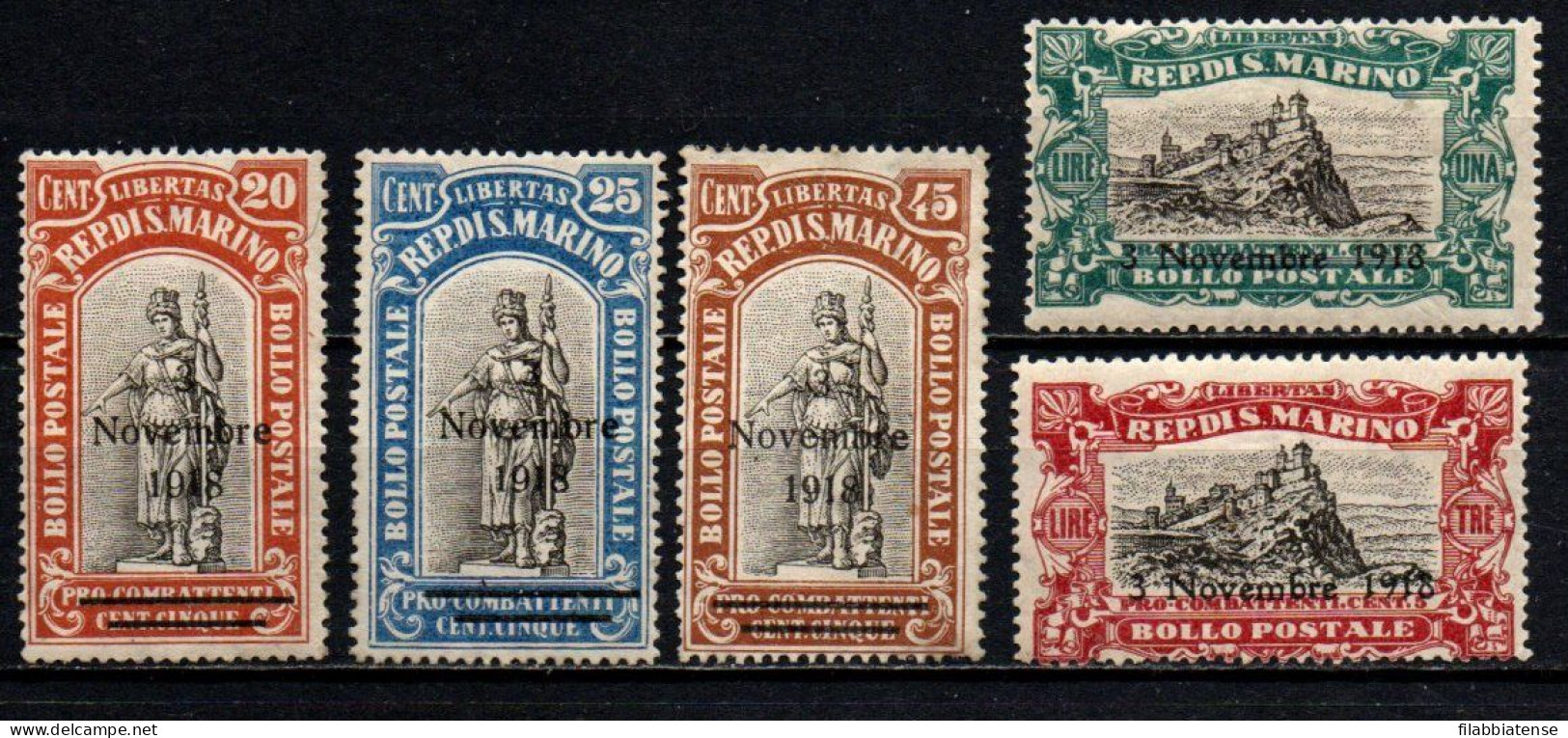 1918 - San Marino 63/66 + 68 Vittoria   ++++++ - Unused Stamps
