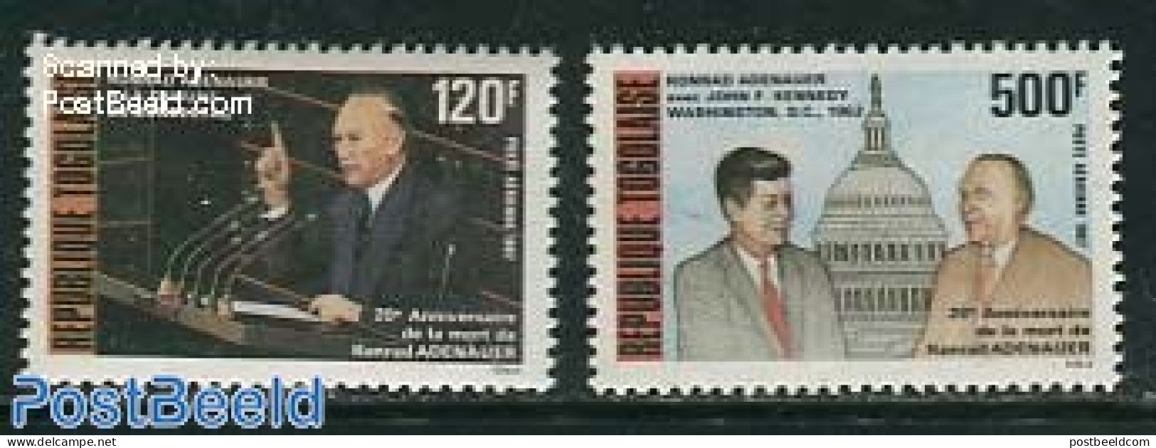 Togo 1987 Adenauer/Kennedy 2v, Mint NH, History - American Presidents - Germans - Politicians - Togo (1960-...)