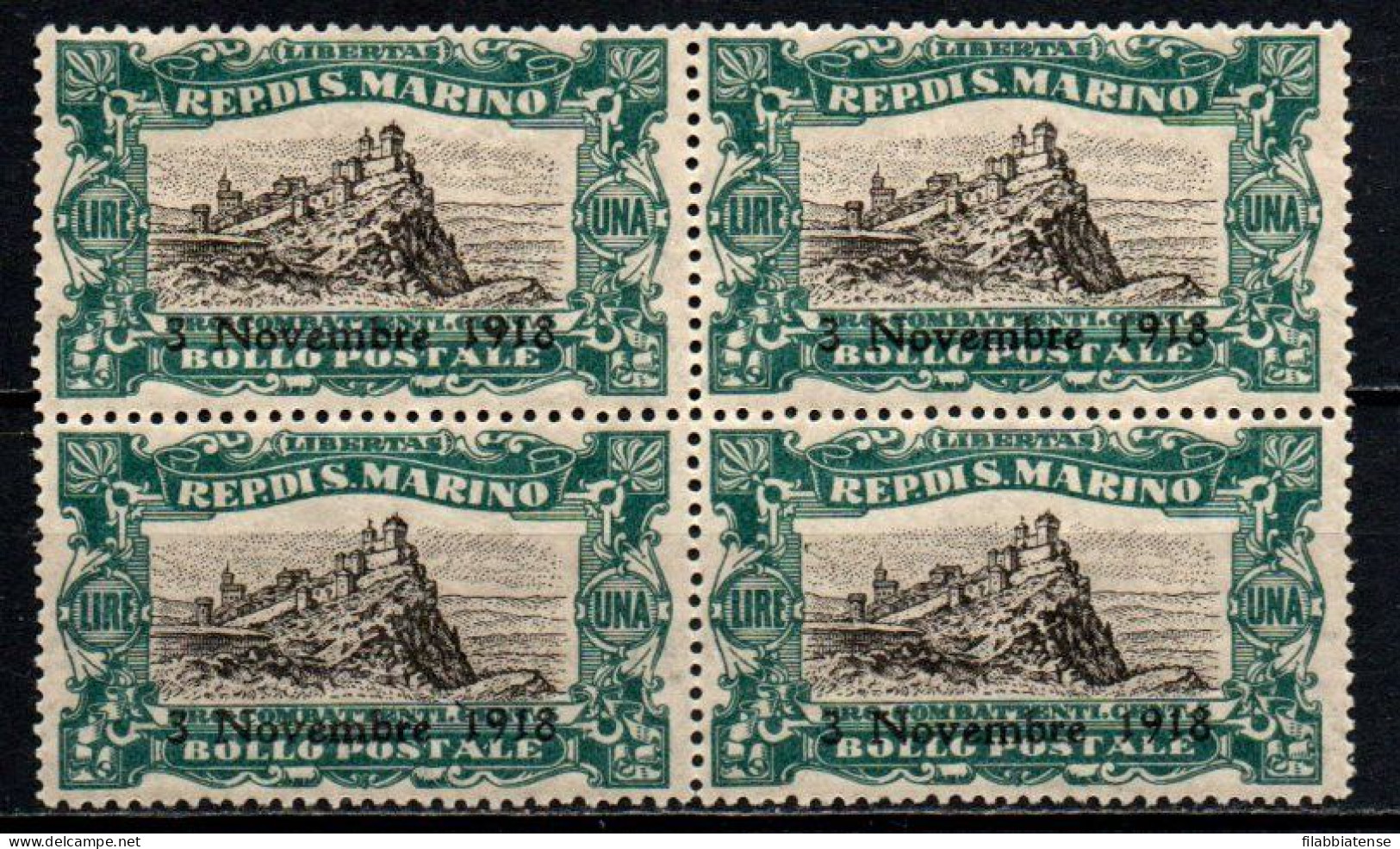 1918 - San Marino 66 Vittoria - Quartina   ++++++ - Unused Stamps