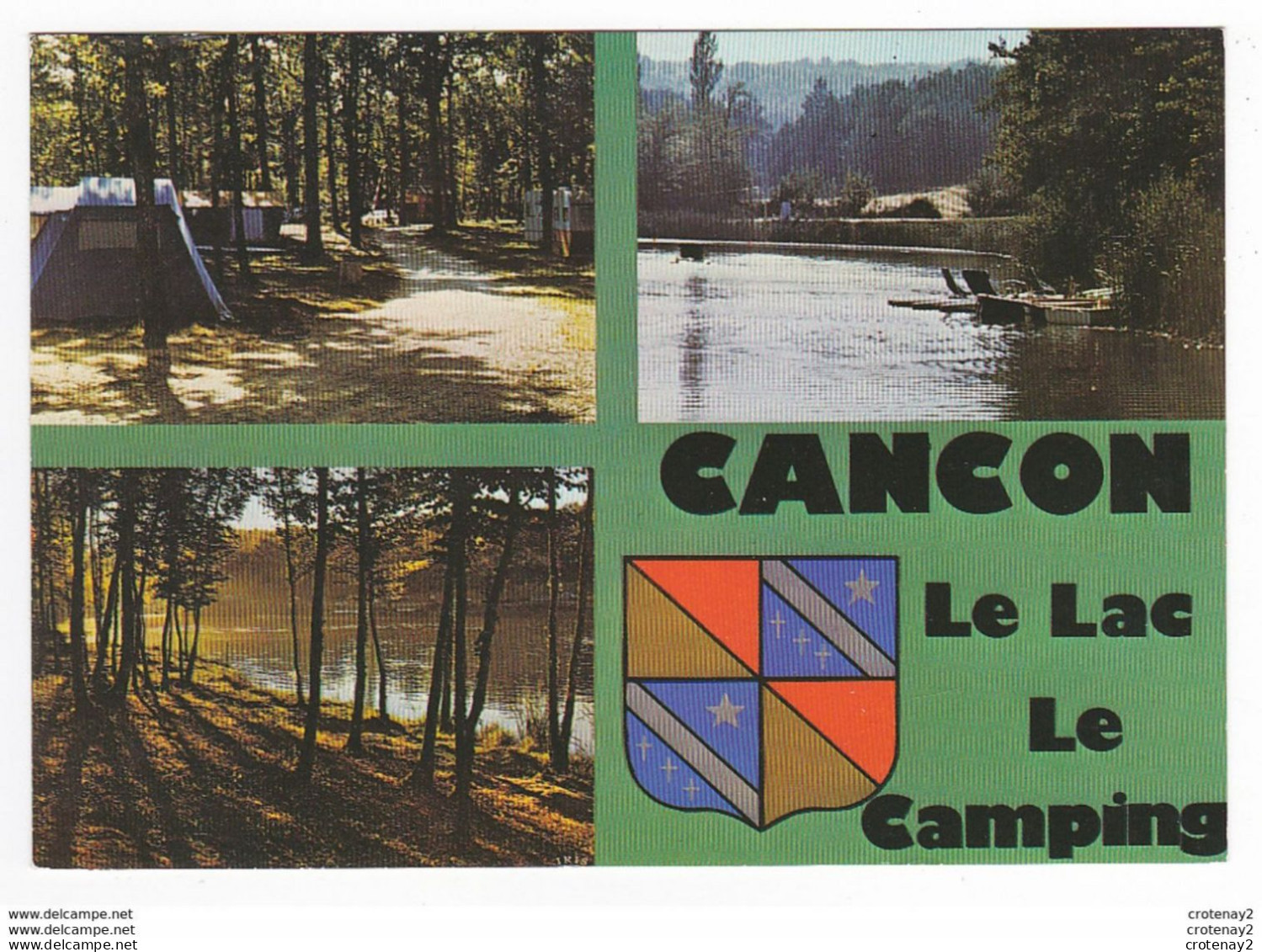 47 CANCON Vers Monflanquin Le Lac Et Le Camping En 3 Vues Et Blason Pédalos Tentes - Monflanquin