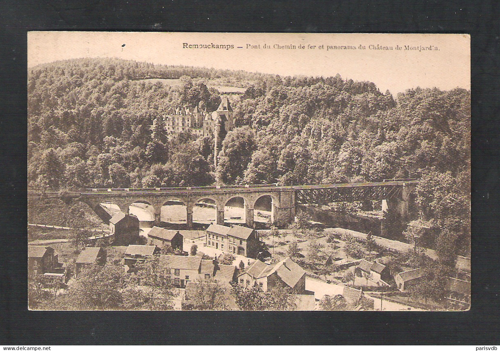 REMOUCHAMPS -  PONT DU CHEMIIN DE FER ET PANORAMA DU CHATEAU DE MONTJARDIN  (7876) - Aywaille