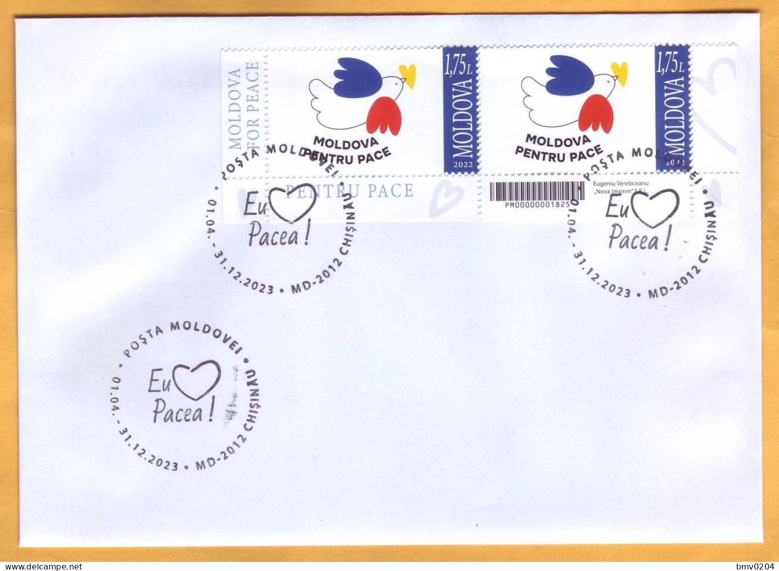 2023  Moldova Special Postmark „I Love Peace!”, Ukraine - Moldova