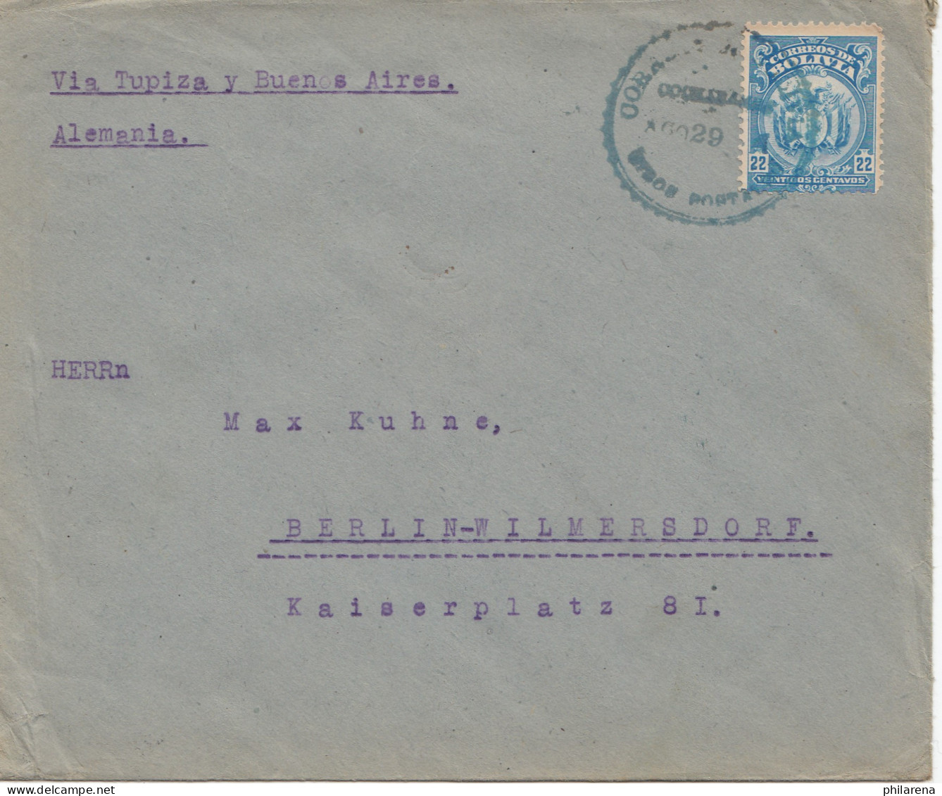 Bolivia/Bolivien: 1921: Cochabamba Via Buenos Aires To Berlin - Bolivia