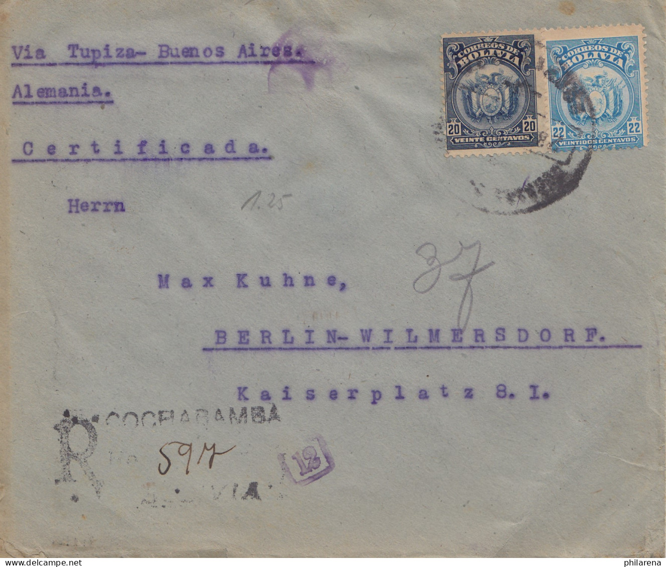 Bolivien: 1921 Cochabamba To Berlin/Germany Registered, Censor - Bolivia
