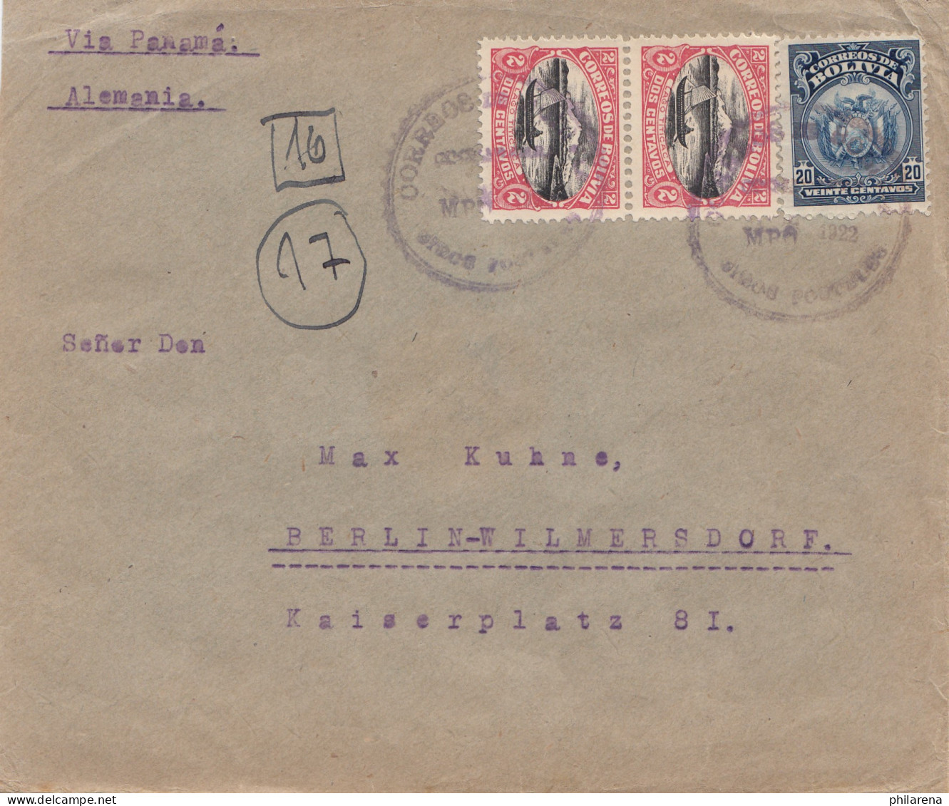 Bolivia/Bolivien: 1922 Cochabamba To Berlin/Germany  - Bolivia