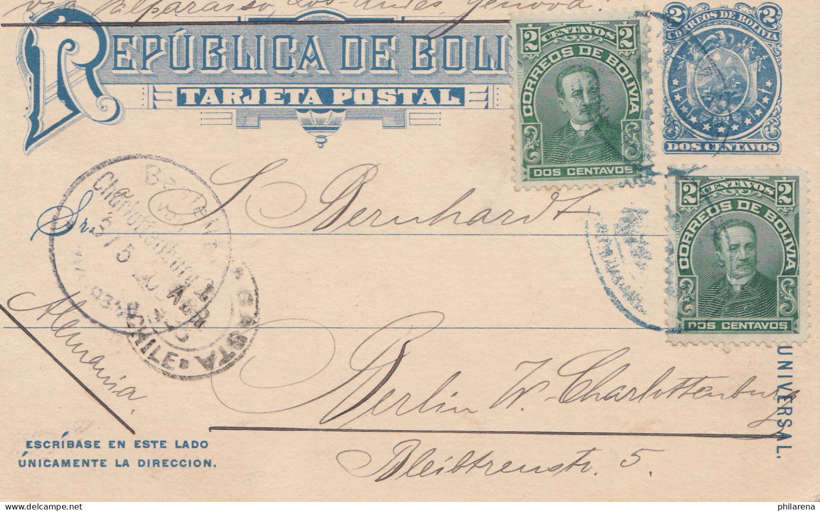 Bolivia/Bolivien: 1905 Post Card To Germany - Bolivia