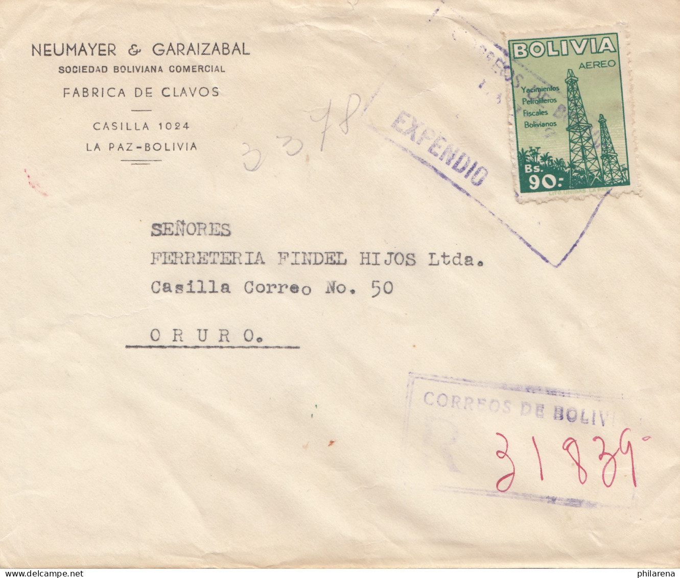 Bolivia/Bolivien: 1955 La Paz To Oruro, Registered - Bolivia