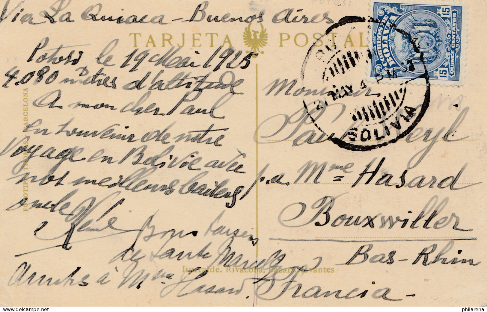 Bolivia/Bolivien: 1925: Post Card Potosi To France - Bolivia