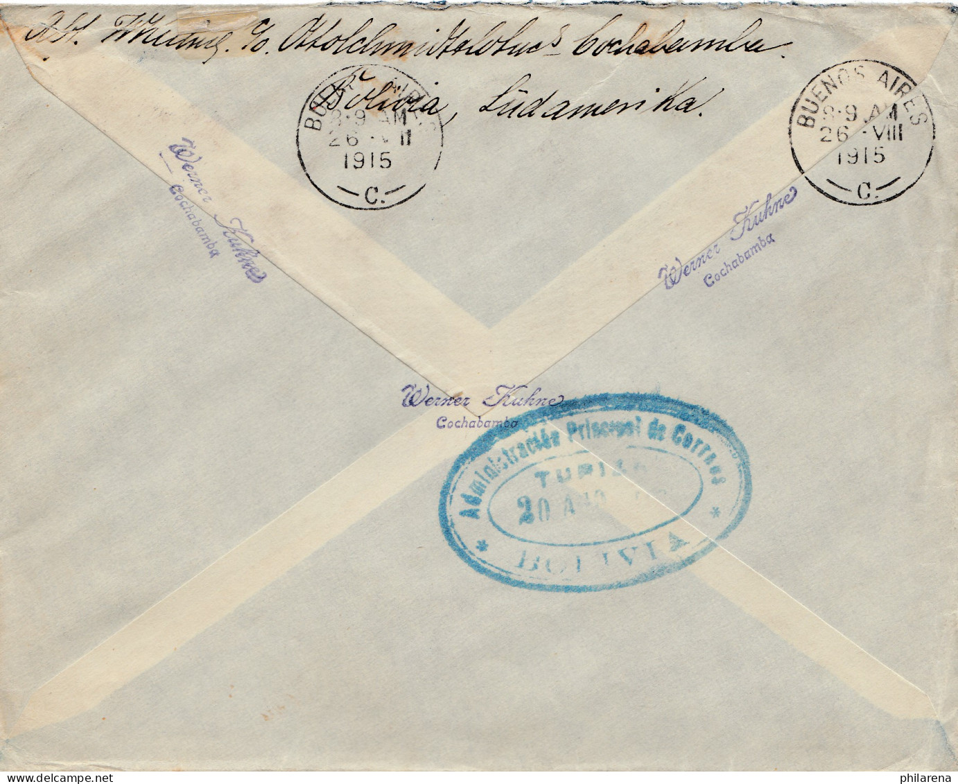 Bolivia/Bolivien: 1915: Cover Cochabamba Via Buenos Aires To Berlin/Germany - Bolivien