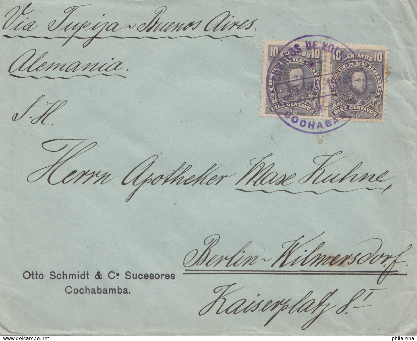 Bolivia/Bolivien: 1914 Cover Cochabamba Via Buenos Aires To Berlin - Bolivie