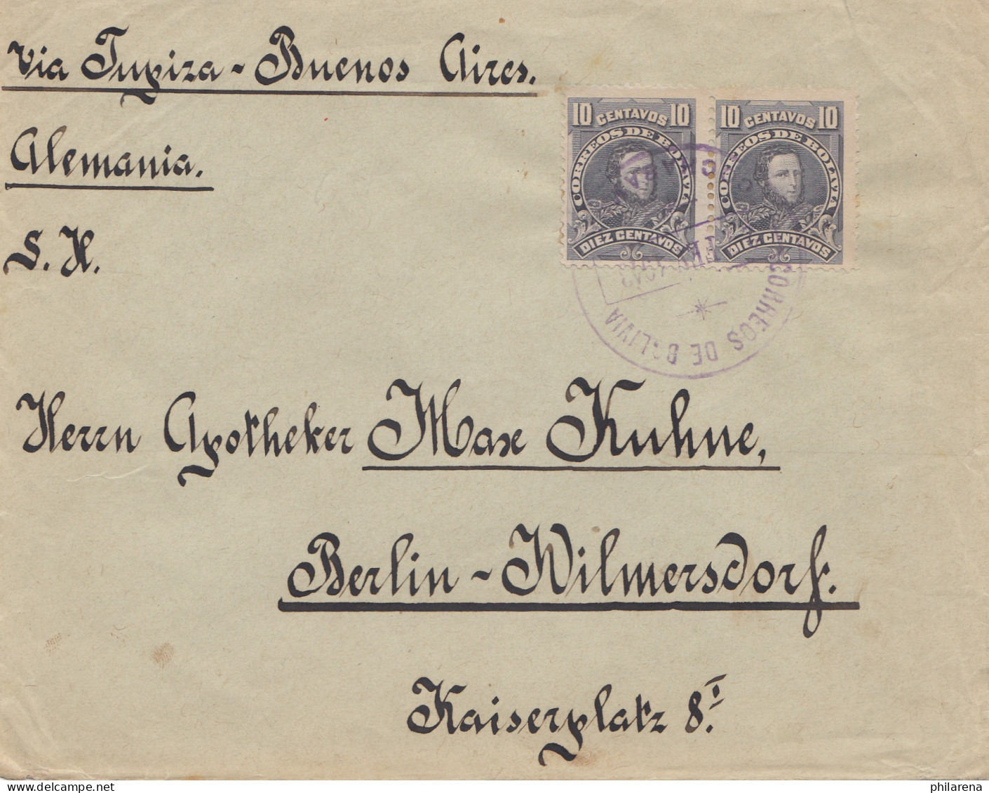 Bolivia/Bolivien: 1913: Cover Cochabamba Via Buenos Aires To Berlin/Germany - Bolivia