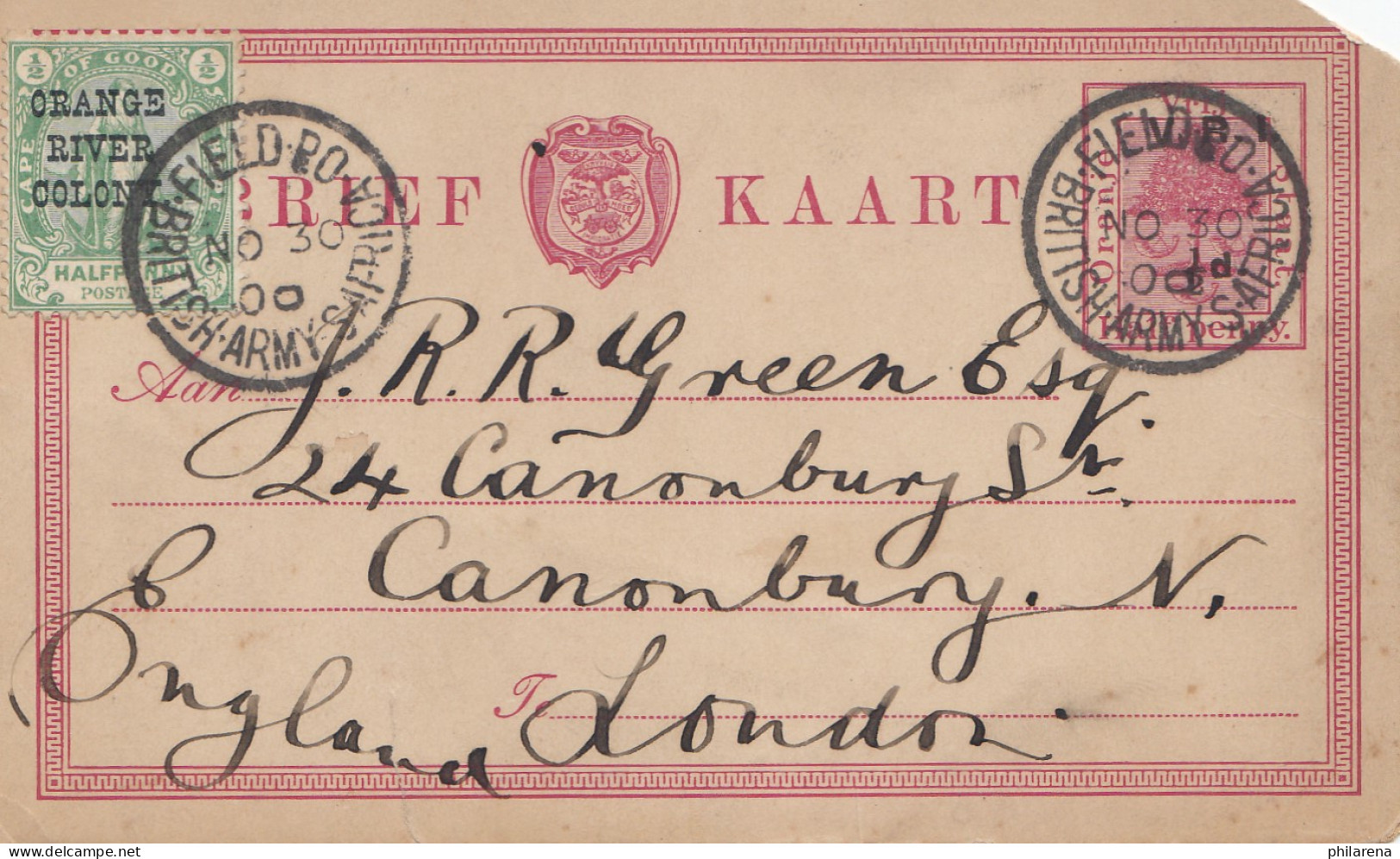 1900: Orange River Colony-post Card British Army S-Africa To London - Altri & Non Classificati