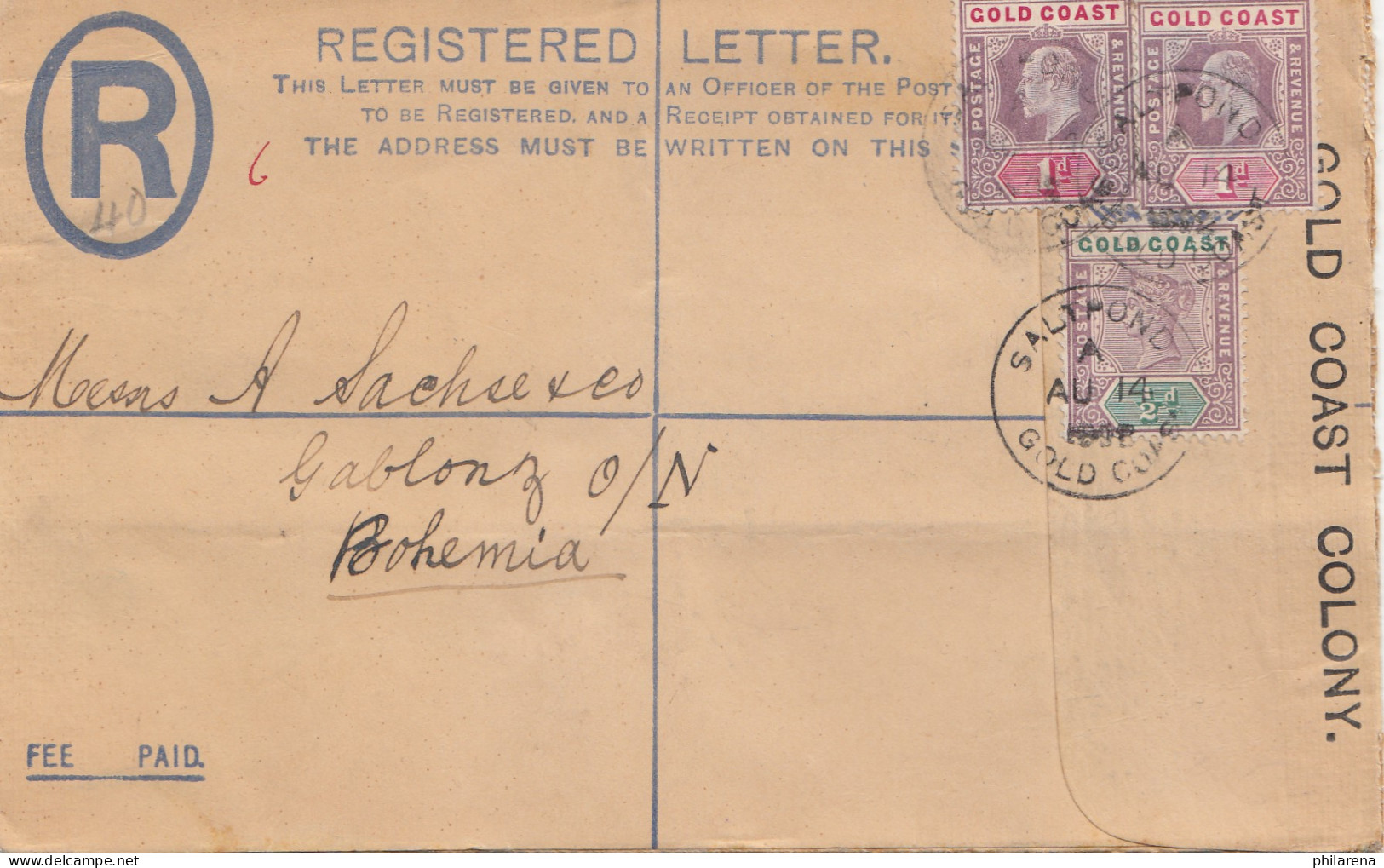 Gold Coast: 1902: Registered Cover To Gablonz - Ghana (1957-...)