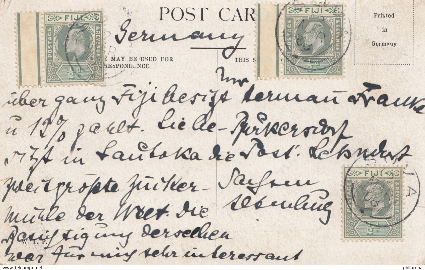 Fiji: Post Card 1908 Melbourne To Germany - Fiji (1970-...)