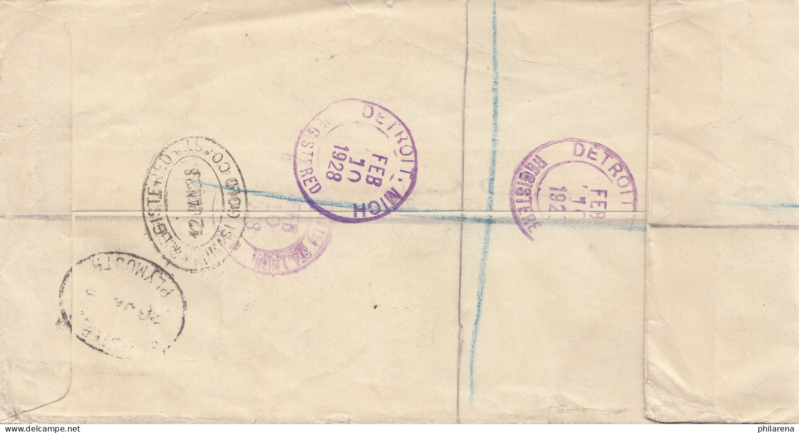 Gold Coast 1928: Registered Letter Kumasi To USA Detroit - Ghana (1957-...)