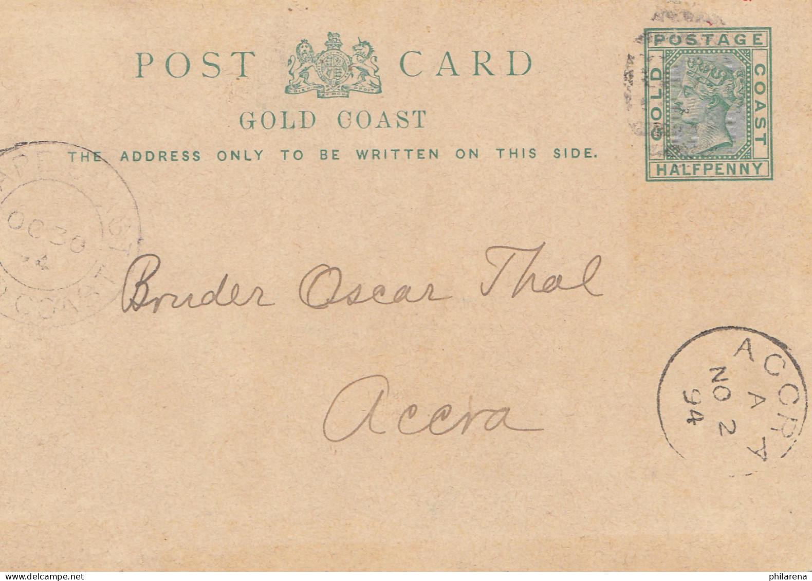 Gold Coast 1894: Post Card To Accra - Ghana (1957-...)