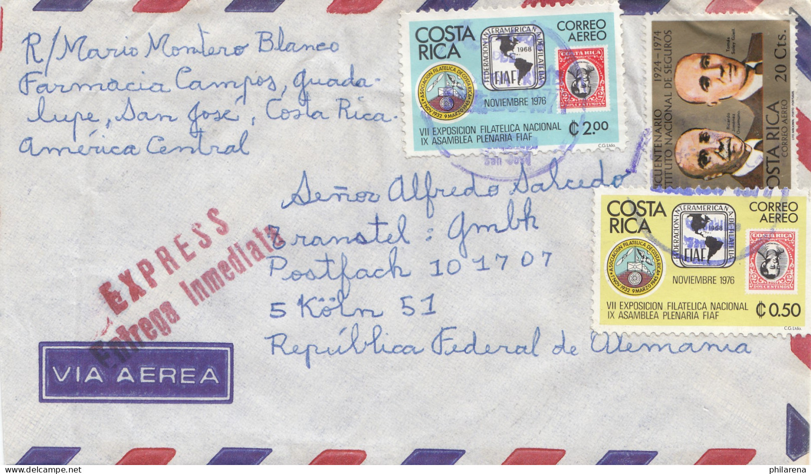 Costa Rica: 1977 Letter Express San Jose To Köln - Costa Rica