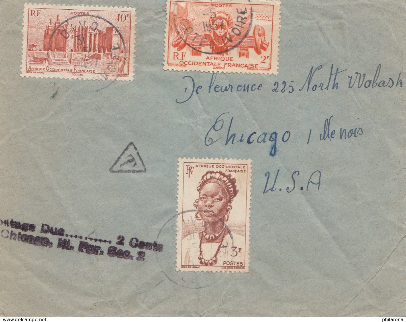 French Colonies: Ivory Coast 1957 Divo To Chicago/USA, Taxe: Postage Due - Côte D'Ivoire (1960-...)