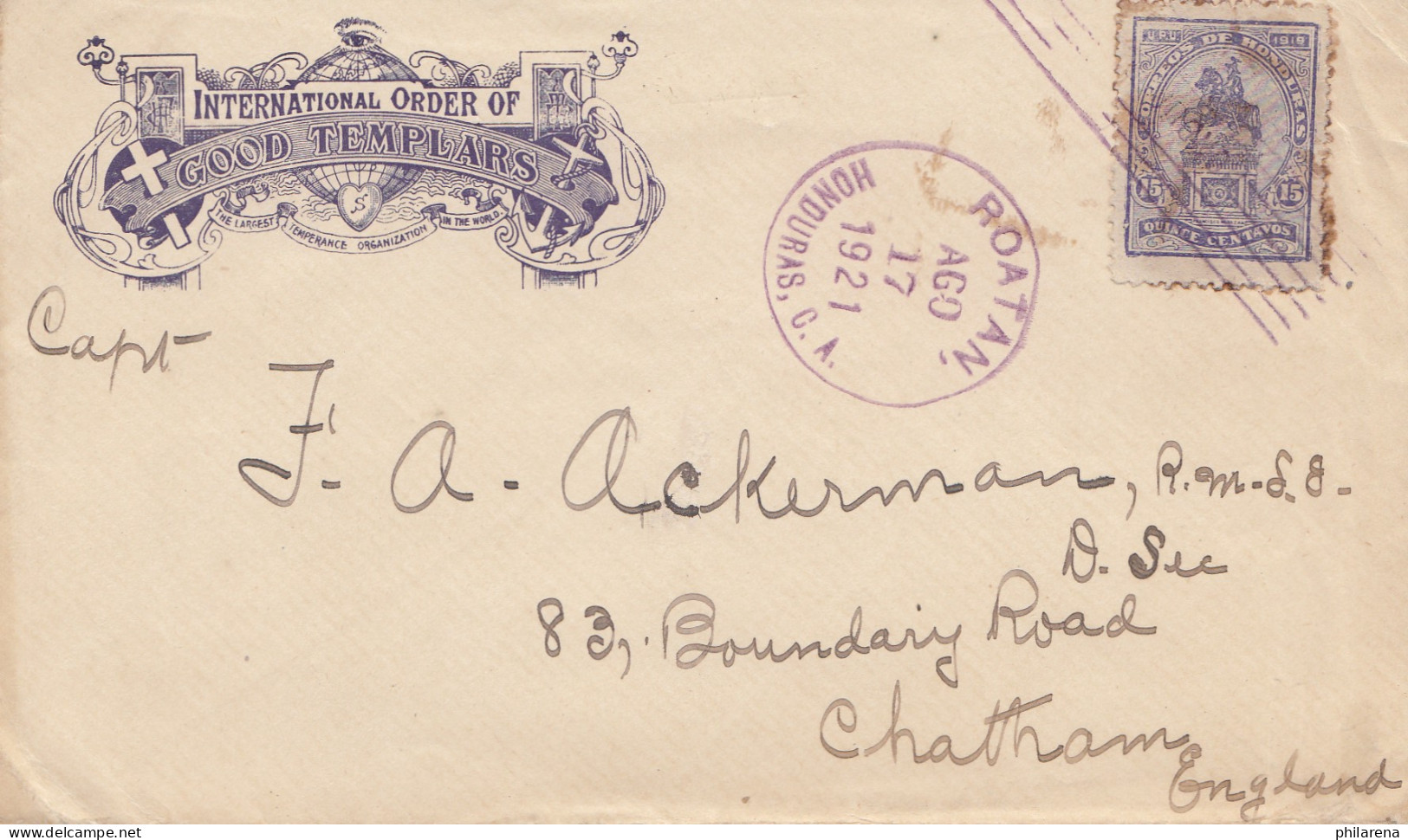 Honduras: 1921: Letter Roatan To Chatham/England - Honduras