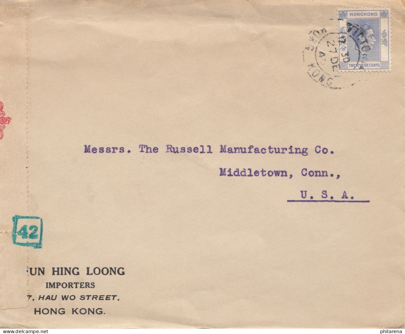 Hong Kong: 1940: Letter To Middletown, Conn, Censor - Autres & Non Classés