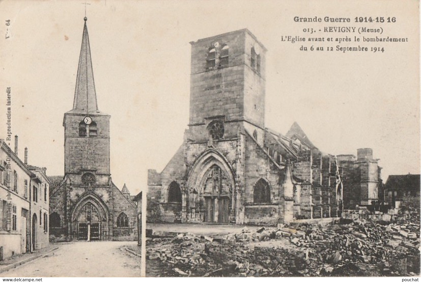 N12-55) REVIGNY (MEUSE) GUERRE 14/18 - L'ÉGLISE AVANT ET APRES LE BOMBARDEMENT- (2 SCANS) - Revigny Sur Ornain