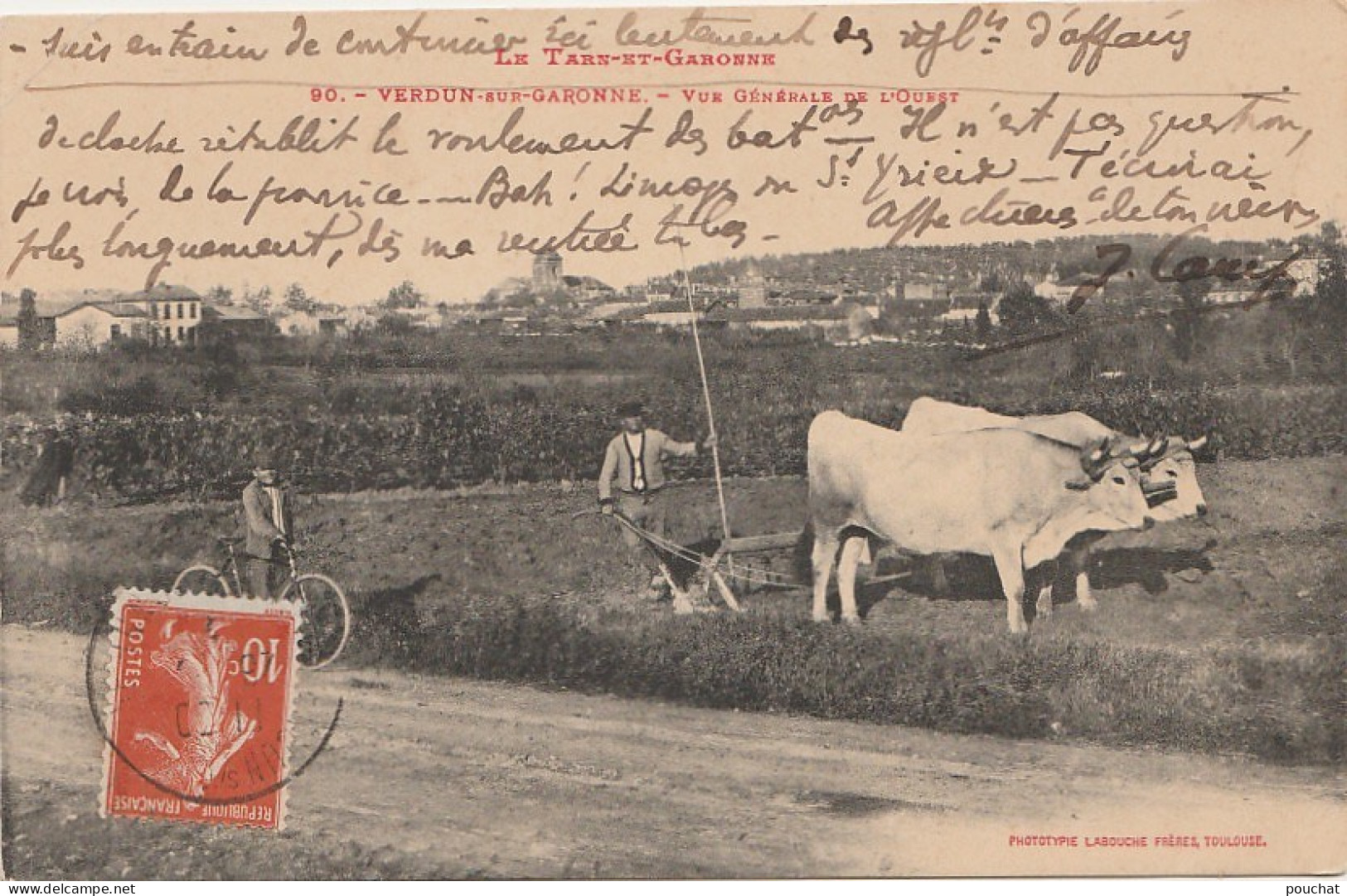 82) VERDUN SUR GARONNE (TARN ET  GARONNE) VUE GENERALE DE  OUEST - (ANIMEE - SCENE DE LABOURAGE AVEC BOEUFS) - Verdun Sur Garonne