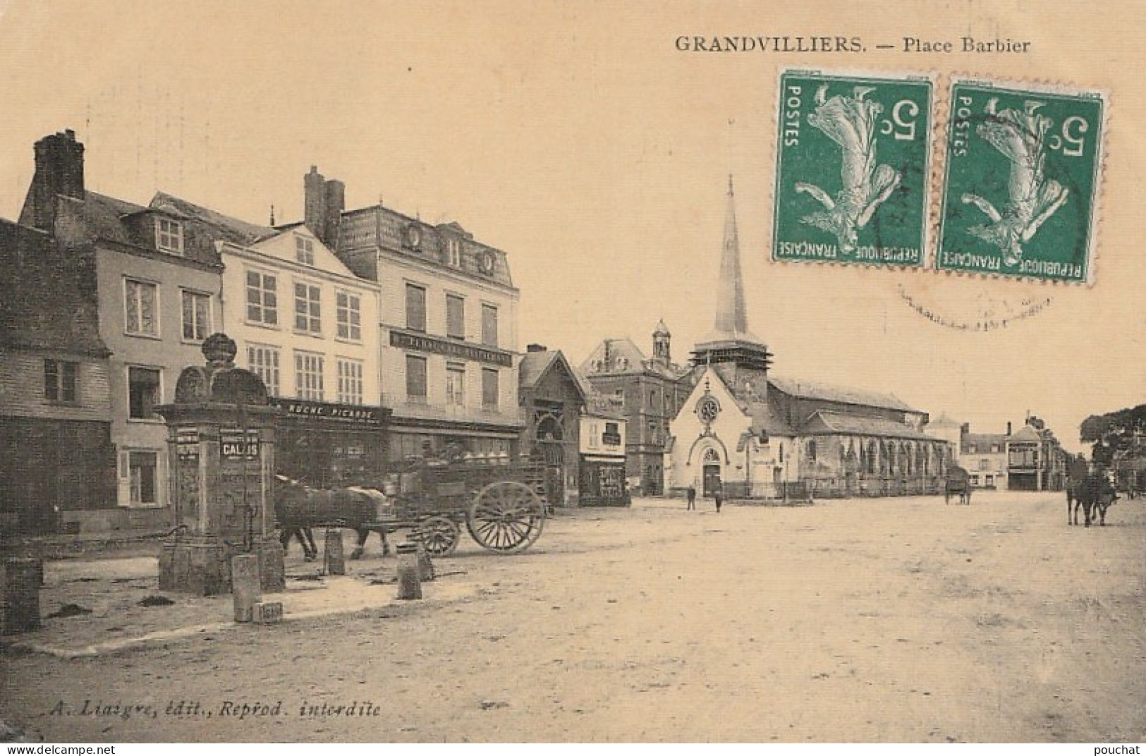 N17-60) GRANDVILLIERS (OISE) PLACE BARBIER  - LAITIER AVEC ATTELAGE CHEVAL - (CARTE TOILEE) - Grandvilliers