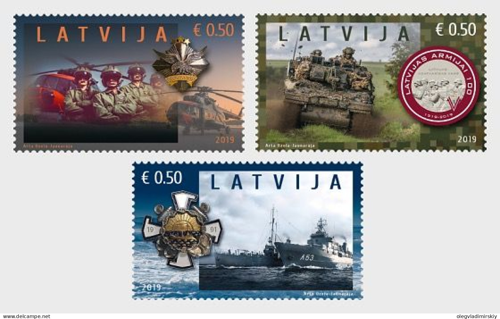 Latvia Lettland Lettonie 2019 100th Anniversary Of The Armed Forces Helicopter Tank Ship Set Of 3 Stamps MNH - Ships
