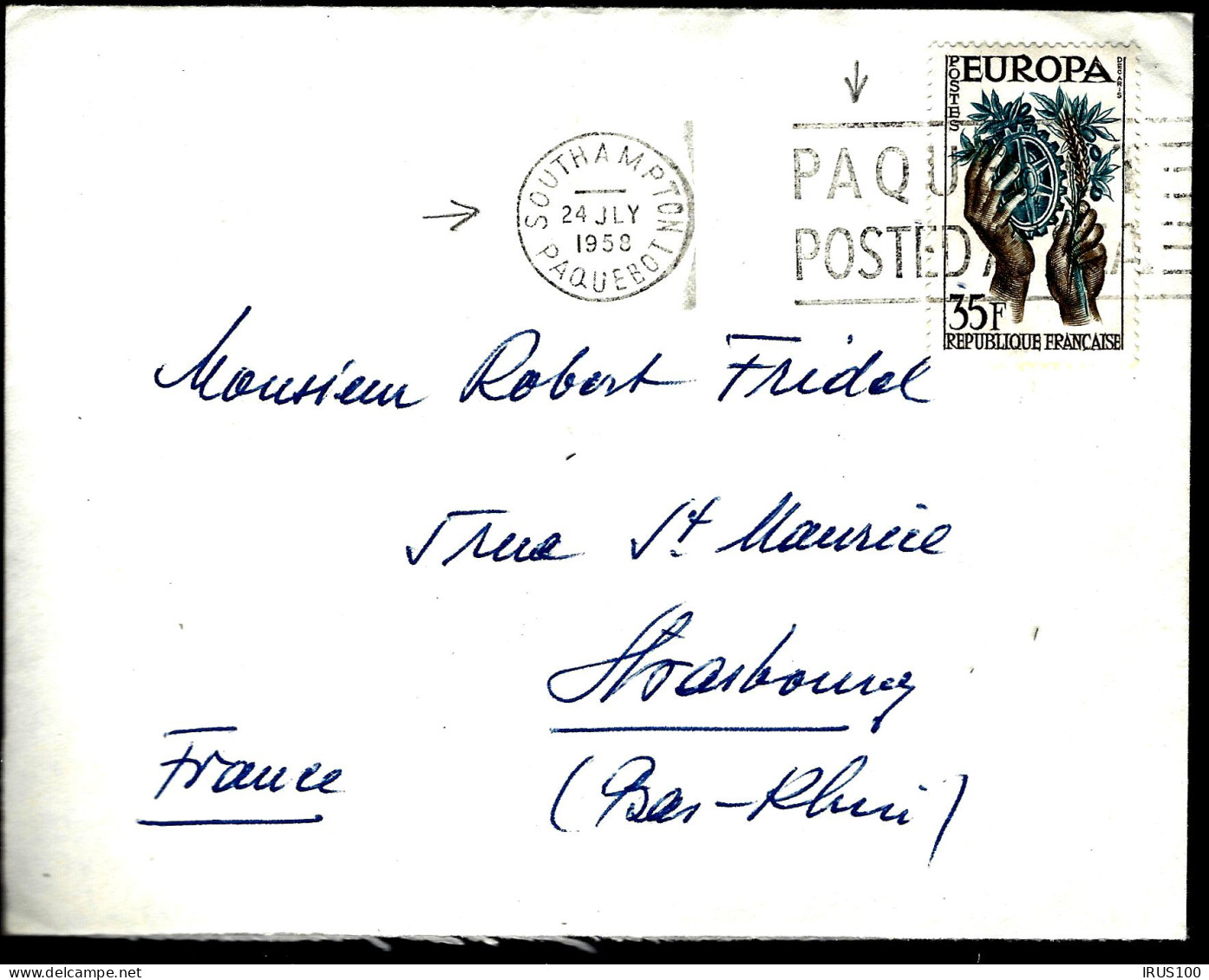 1958 - SOUTHAMPTON / PAQUEBOT - POSTED AT SEA - TIMBRE EUROPA  - Postmark Collection