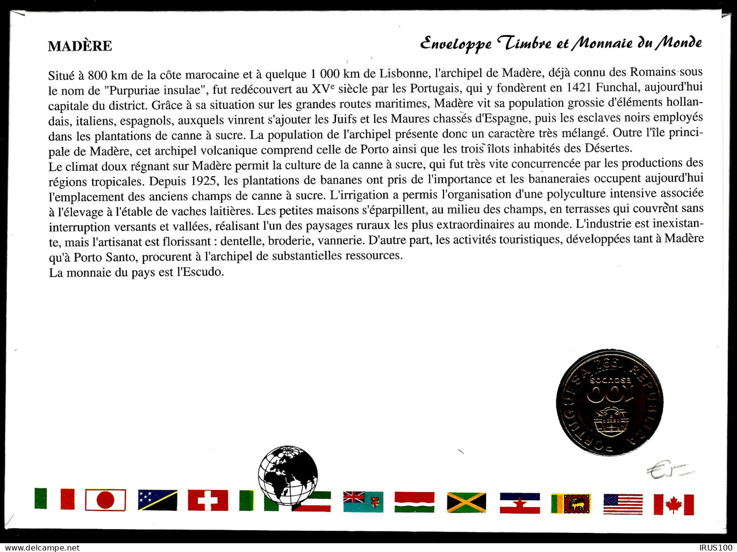 ENVELOPPE TIMBRE ET MONNAIE DU MONDE - MADEIRA - - Madeira