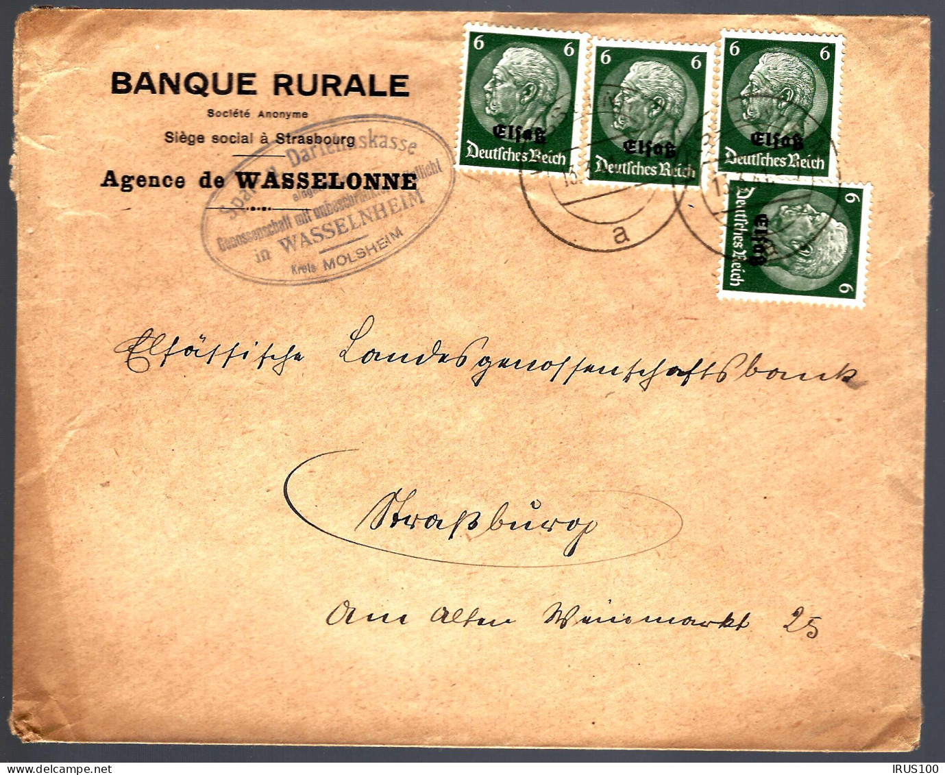 4 X 6 Pf HINDENBURG - 1941 - WASSELONNE - WASSELNHEIM - Other & Unclassified