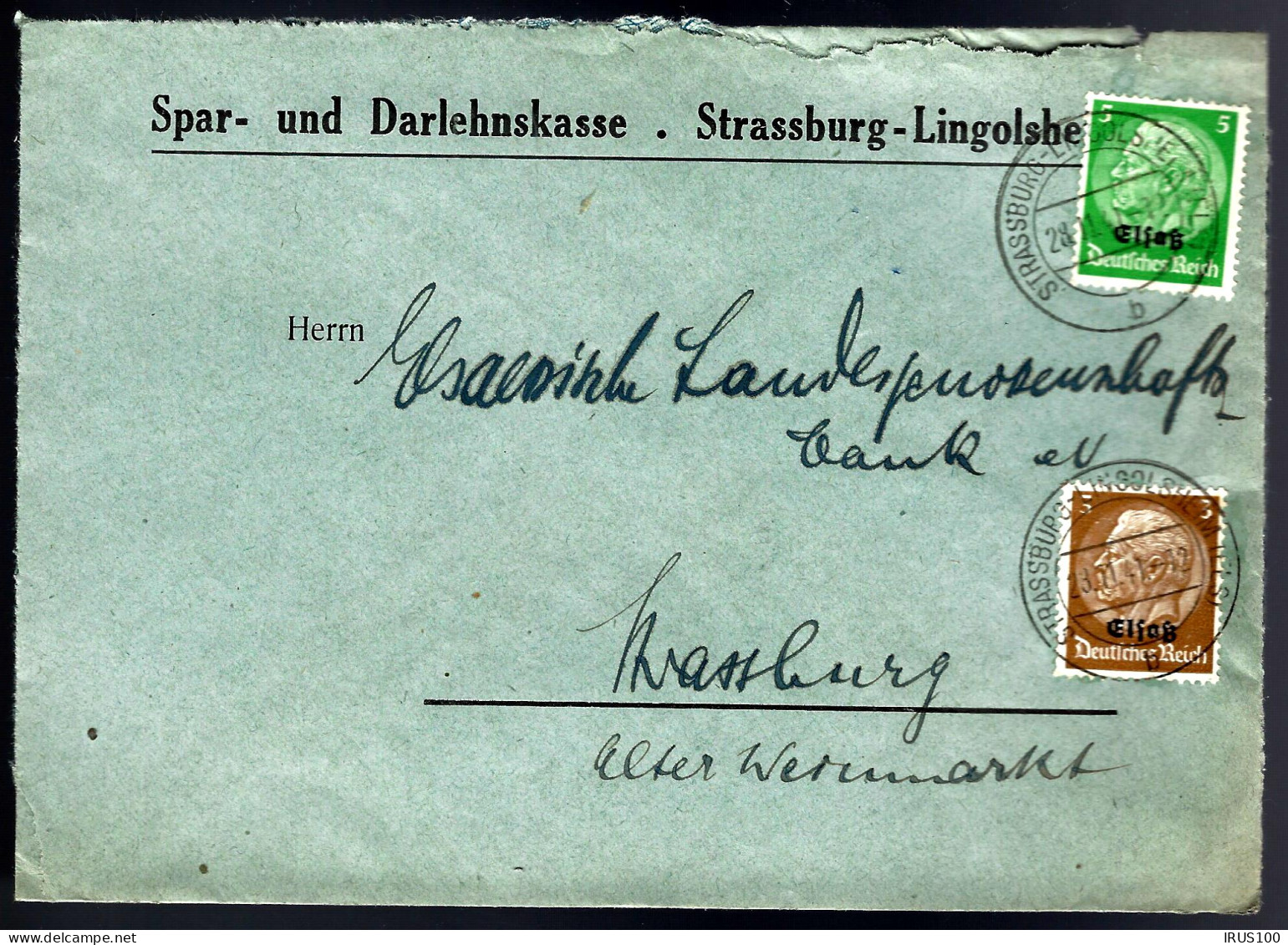 1941 - 5 + 3pf  HINDENBURG -  DE LINGOLSHEIM POUR STRASBOURG - Altri & Non Classificati