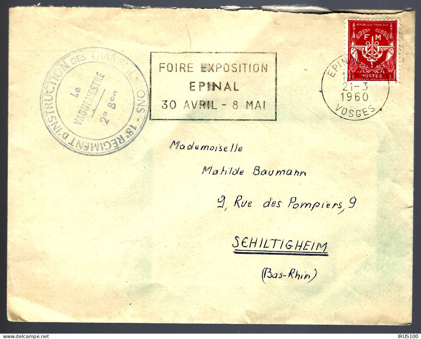 FRANCHISE MILITAIRE - 1960 - RÉGIMENT D'INSTRUCTION DES TRANSMISSIONS -  - Telecom