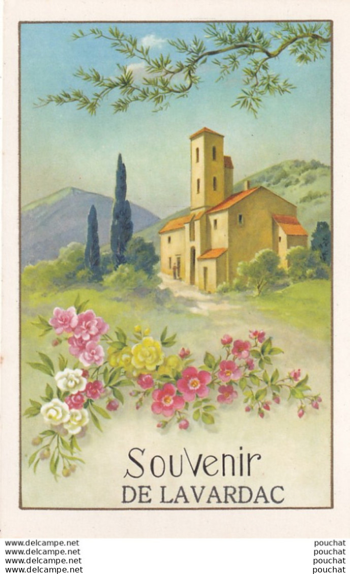 15-47) LAVARDAC - SOUVENIR - CARTE FANTAISIE - PAYSAGE AVEC FLEURS -  2 SCANS ) - Lavardac