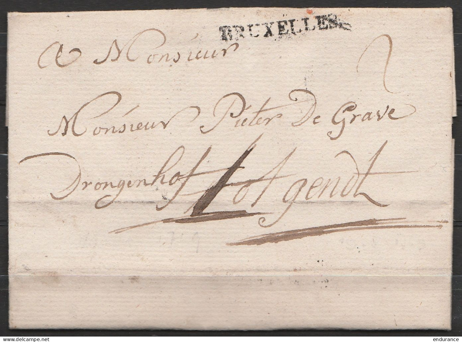 L. Datée 19 Mai 1769 De BRUSSEL Pour GENDT - Petite Griffe "BRUXELLES" - Port "2" - 1714-1794 (Paises Bajos Austriacos)